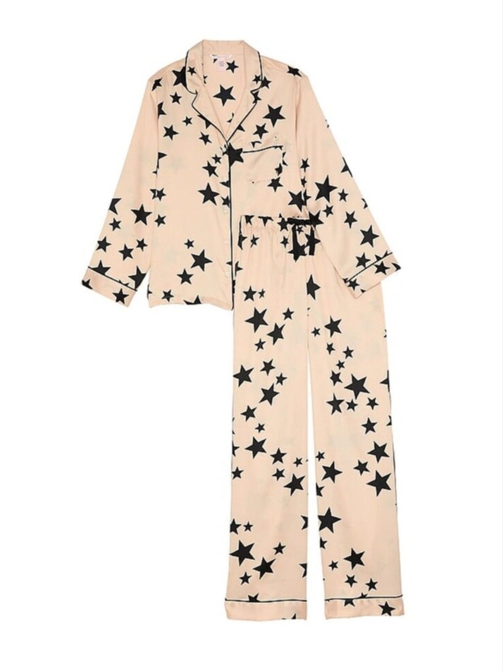 VICTORIA SECRETS Signature Satin Long Pajama Set STARS SZ SMALL LONG